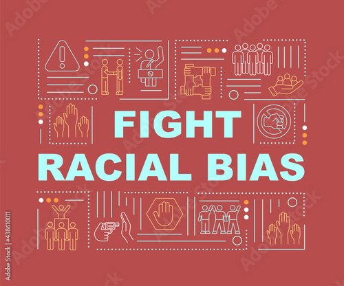 Fight racial bias word concepts banner. Social rights protection. Infographics with linear icons on red background. Isolated creative typography. Vector outline color illustration with text