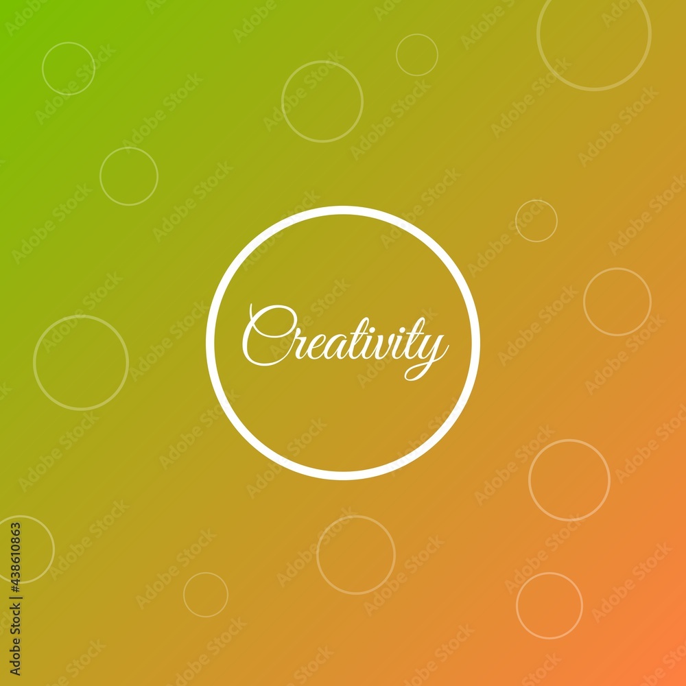 Creativity (one word quote) on Gradient background with combination of Lime Green and orange color, for Magazines, books and hardcover journals.