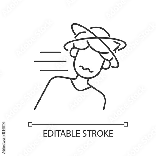 Fainting linear icon. Man lose consciousness from sunstroke. Head spinning as heatstroke symptom. Thin line customizable illustration. Contour symbol. Vector isolated outline drawing. Editable stroke