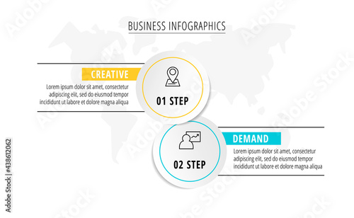 Vector infographics with two circles. Modern concept 2 icons with labels for the app, website, interface, chart, levels, web, diagram, banner, presentations
