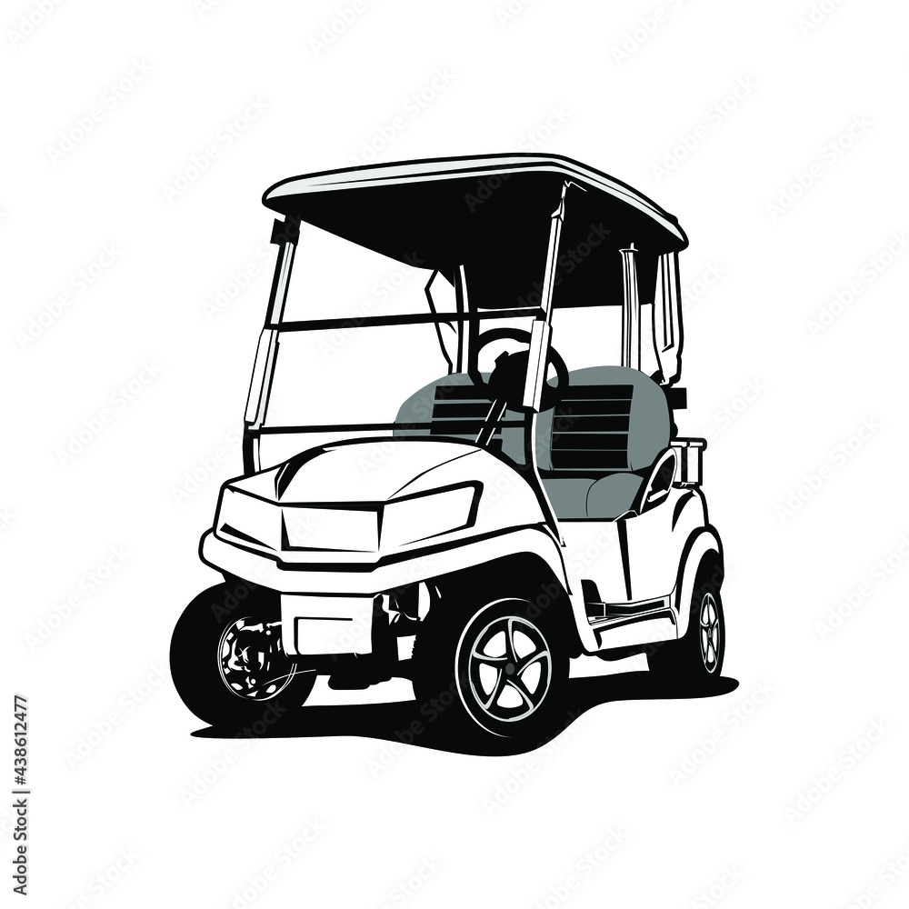 Obraz premium Black and white golf car illustration vector