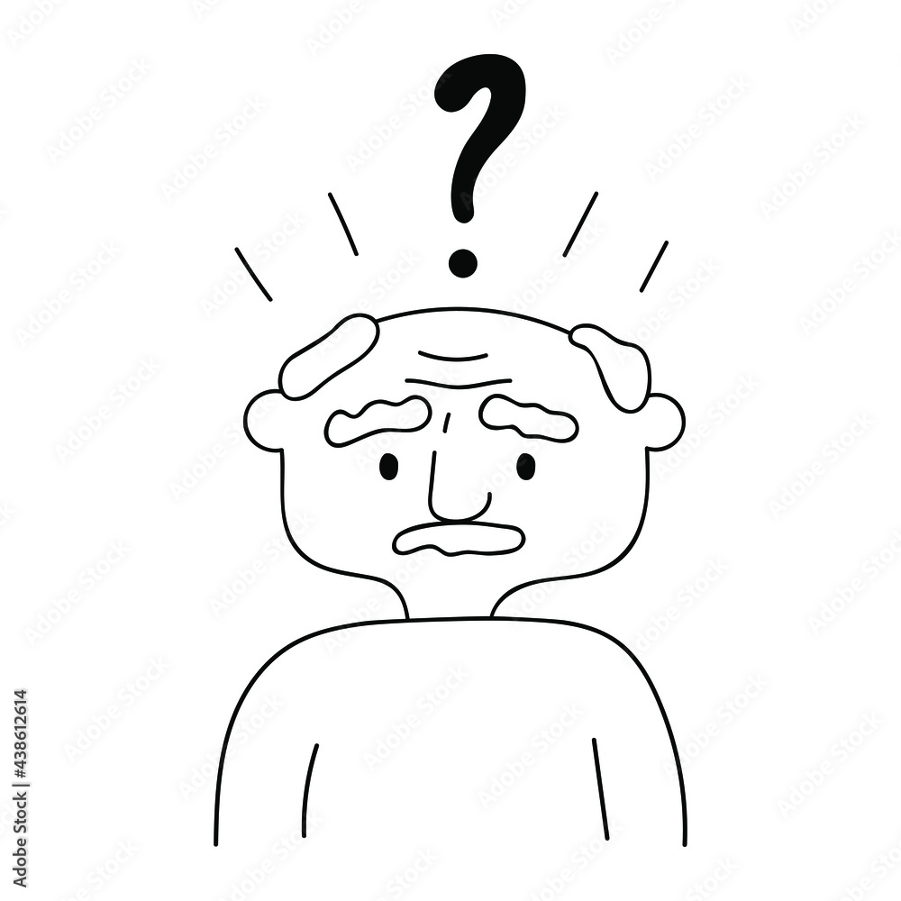Outline vector illustration. Old man suffering from dementia. Outline vector illustration. Old man suffering from dementia.