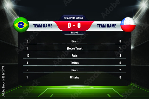 Football Soccer scoreboard fixture broadcast vs team banner abstract with Stadium background vector templates