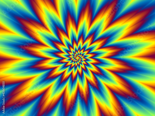 Pulsing fiery flower. Optical illusion of movement.