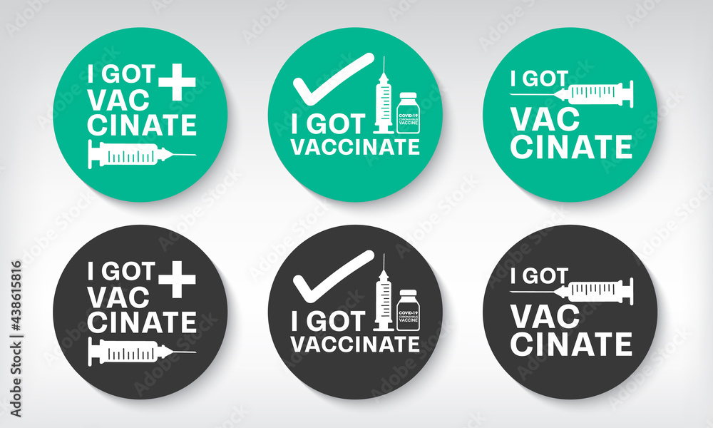 I got vaccinated covid-19, Vaccinated Label for print, Vaccination against coronavirus, Immunization Treatment, Bottles and Syringes, Health care Vector Illustrator EPS10. I got vaccinated covid-19, Vaccinated Label for print, Vaccination against coronavirus, Immunization Treatment, Bottles and Syringes, Health care Vector Illustrator EPS10.