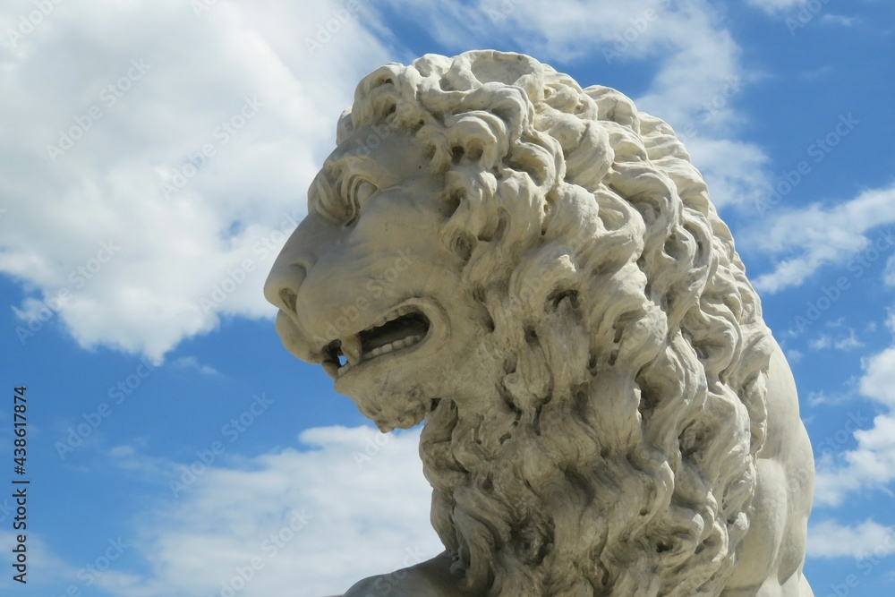 Lion sculpture in St Augustine city in Florida on blue sky background