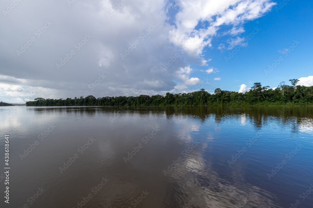 Overcast Weather With White Clouds Reflecting On Suriname River
