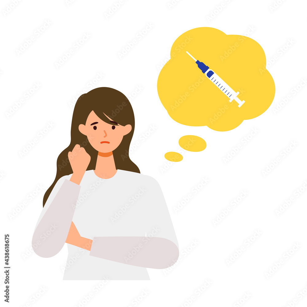 Woman is thinking about vaccination. Concept for coronavirus vaccination. Woman is thinking about vaccination. Concept for coronavirus vaccination.