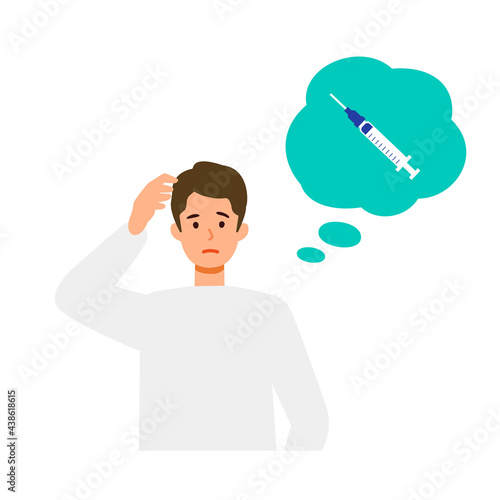 Man is thinking about vaccination. Concept for coronavirus vaccination.