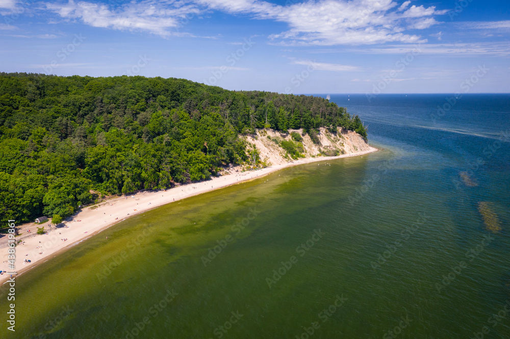 Aerial landscape of the cliff by the Baltic Sea in Gdynia Orłowo at summer, Poland.