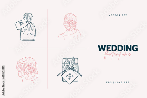 Decor for wedding. Line Art Illustration.