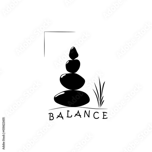 Stone balance black and white design . Vector