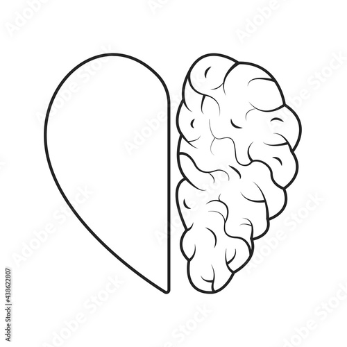 Heart and Brain concept. Emotional Quotient and Intelligence. Icon and logo. Emotions and rational thinking.