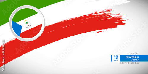 Creative brush stroke with flag of Equatorial Guinea country. Happy Independence day background with grunge flag
