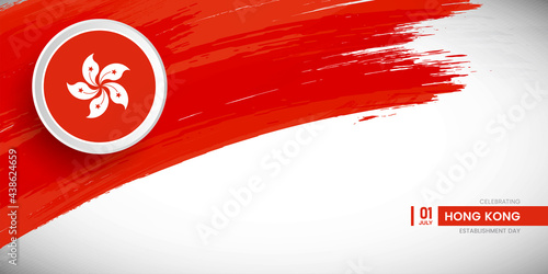 Creative brush stroke with flag of Hong Kong country. Happy establishment day background with grunge flag