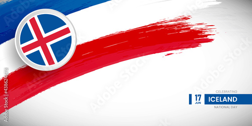 Creative brush stroke with flag of Iceland country. Happy national day background with grunge flag