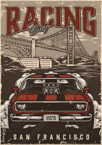 Custom cars vintage poster
