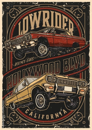 Custom cars vintage colorful poster