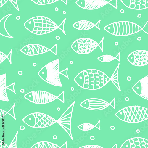 Pattern of fish in the style of doodle. © Maria