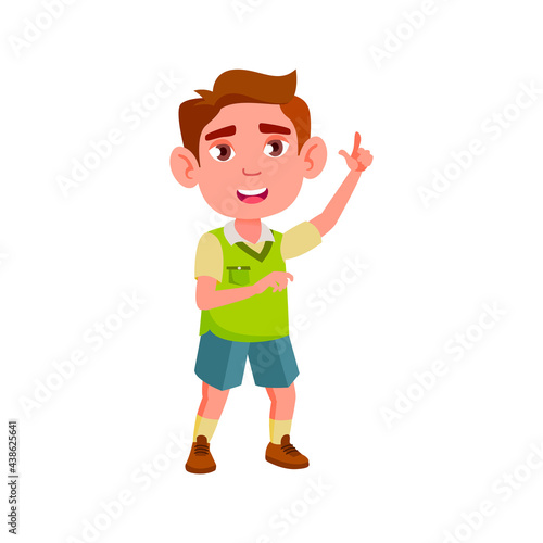 small boy has idea for game and finger up cartoon vector. small boy has idea for game and finger up character. isolated flat cartoon illustration