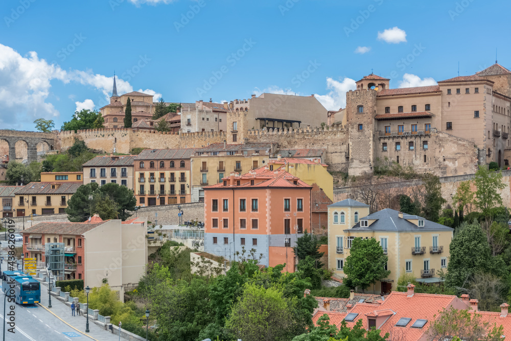 View at the Segovia downtown buildings and Segovia fortress, typical architecture
