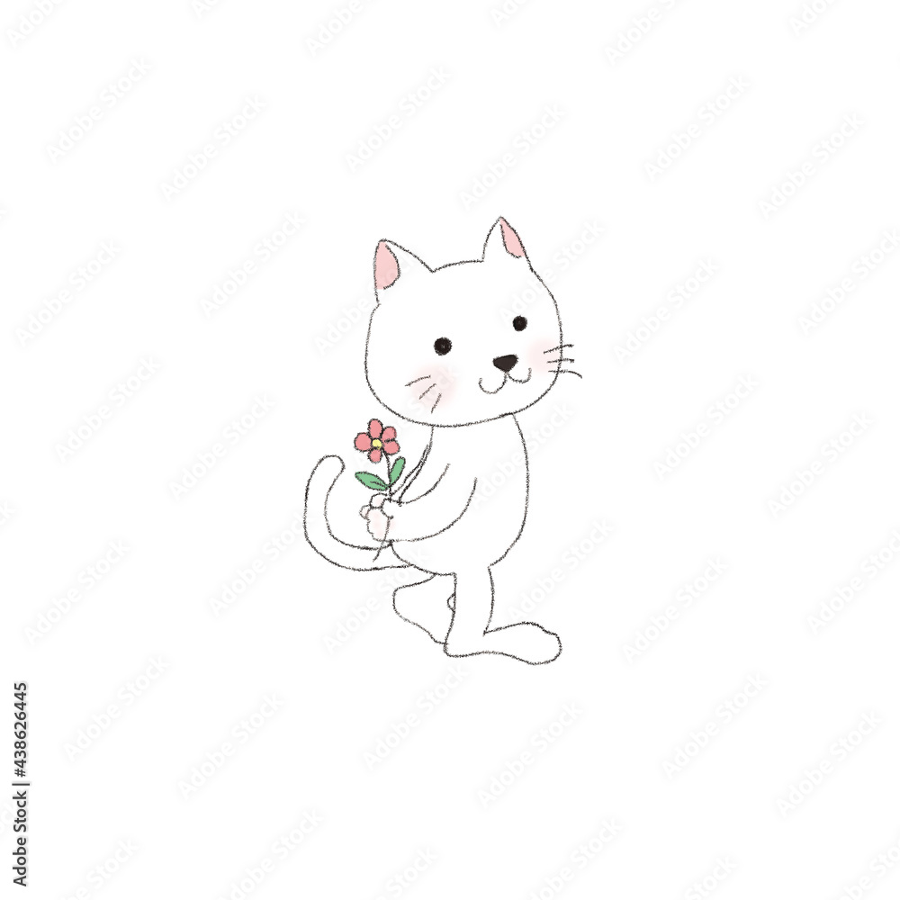 Clip art cat holding a flower in his back hand. Clip art cat holding a flower in his back hand.