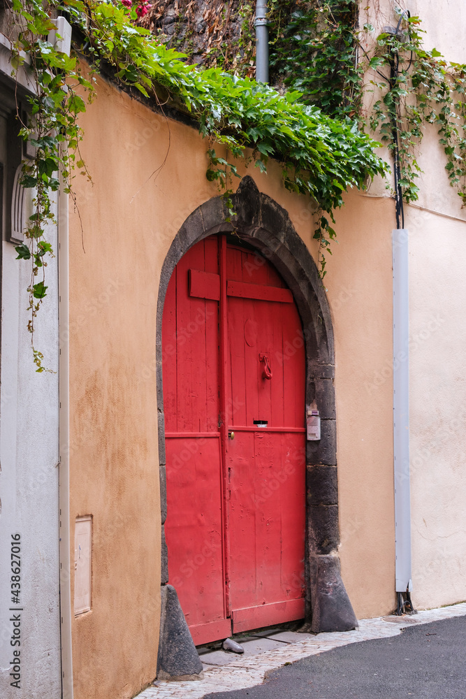 Fototapeta premium Red Door Entrance, Clermont-Ferrand, Auvergne, France