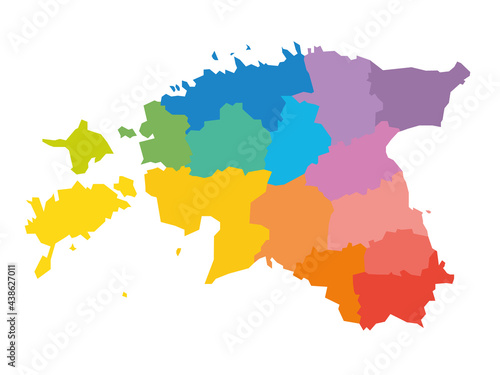 Colorful political map of Estonia. Administrative divisions - counties. Simple flat blank vector map.
