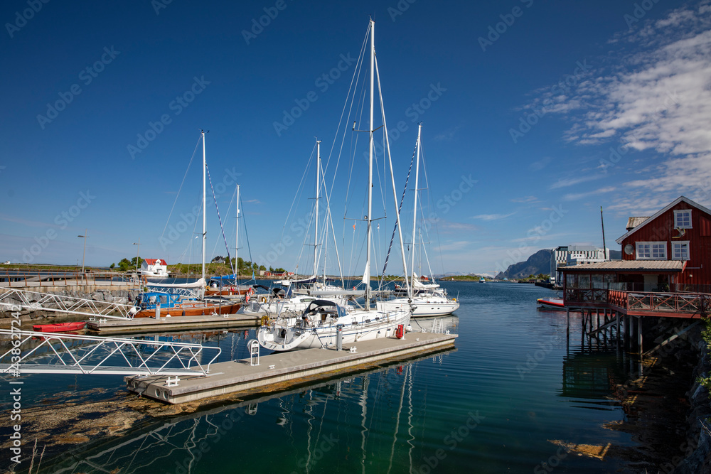 Sailboats in Bronnoysund guest harbor on a hot summer day,Helgeland,Nordland county,Norway,scandinavia,Europe
