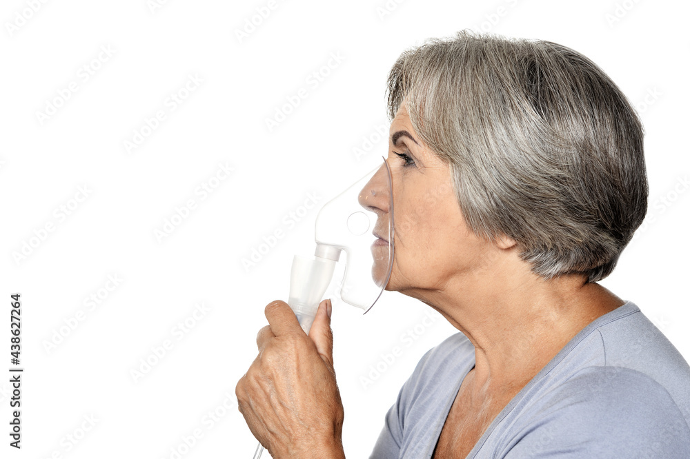 Portrait of elderly woman with flu inhalation Portrait of elderly woman with flu inhalation
