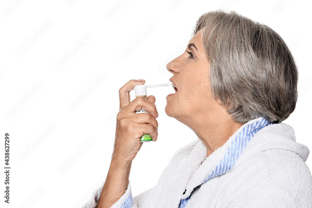 ill beautiful senior woman isolated on white background ill beautiful senior woman isolated on white background