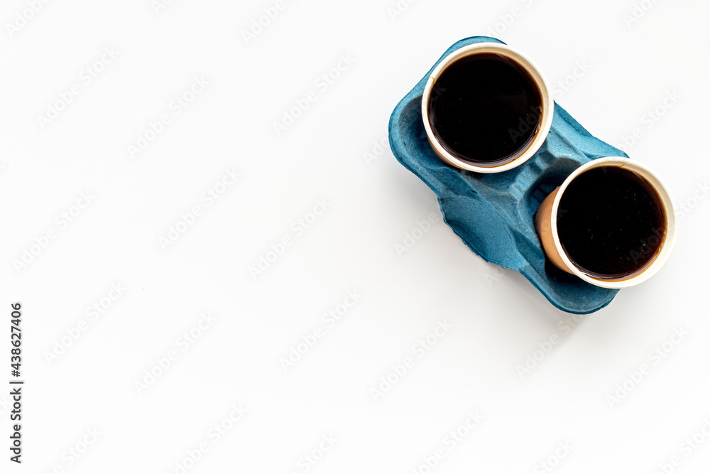 Take away black coffee on the table. Top view Take away black coffee on the table. Top view
