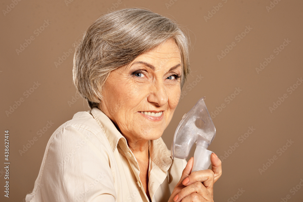 Portrait of elderly woman with flu inhalation Portrait of elderly woman with flu inhalation
