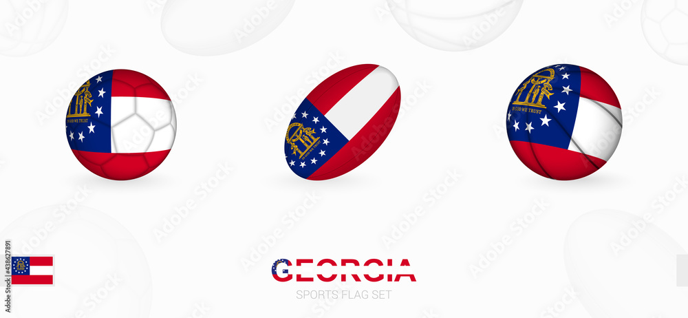 Sports icons for football, rugby and basketball with the flag of Georgia.