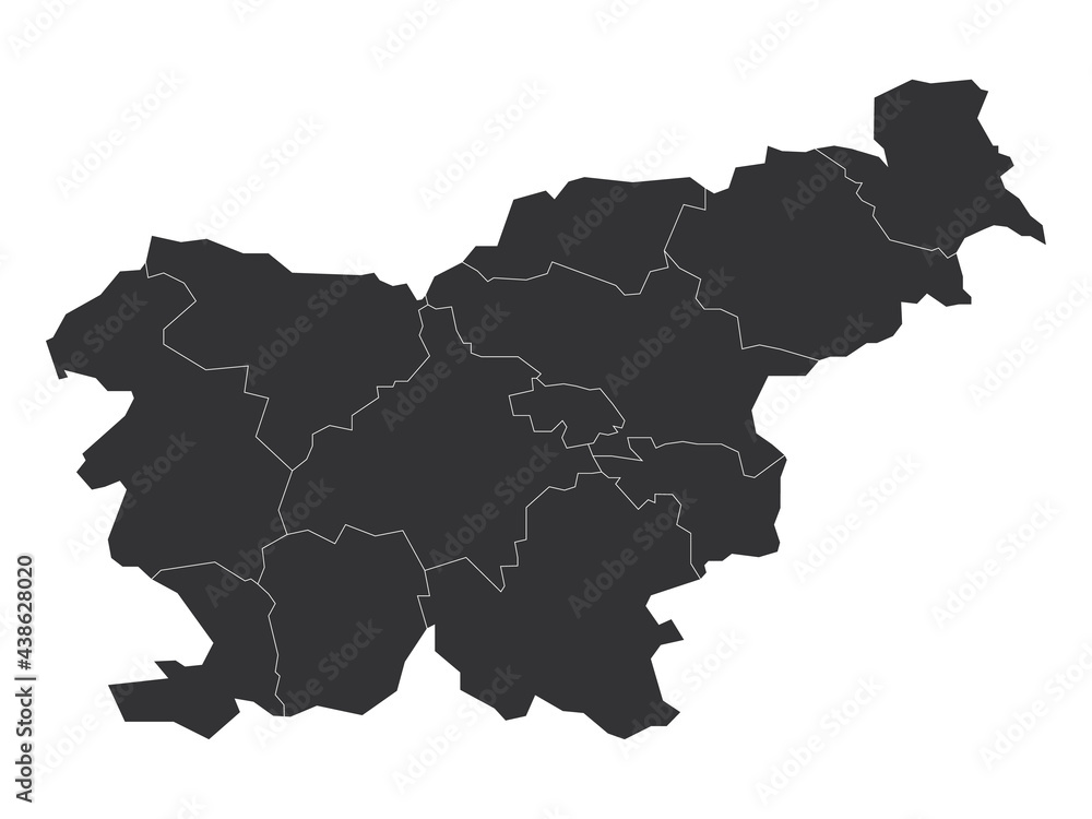 Fototapeta premium Grey political map of Slovenia. Administrative divisions - statistical regions. Simple flat blank vector map.