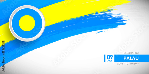 Creative brush stroke with flag of Palau country. Happy constitution day background with grunge flag