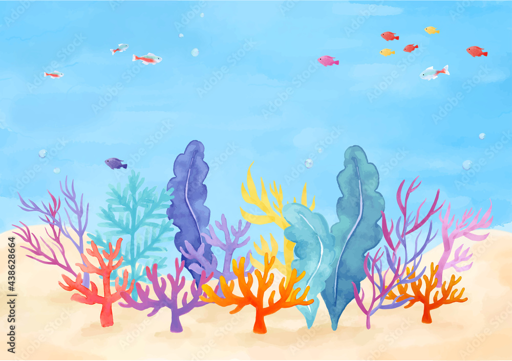 海の背景　水彩イラスト