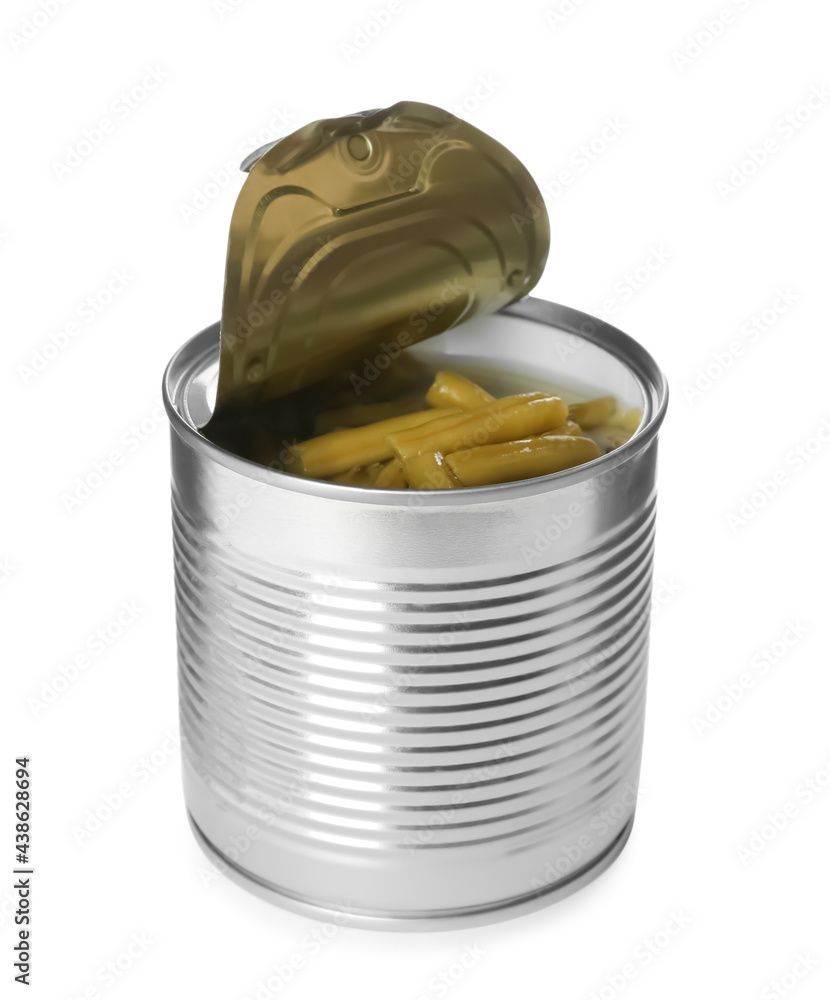Conserved green beans in can isolated on white Conserved green beans in can isolated on white