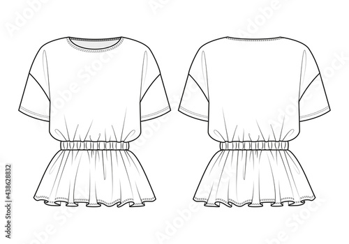 Fashion technical drawing of elasticated waist T-shirt