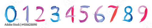 Watercolor hand drown numbers from 0 to 9, colorfull illustration