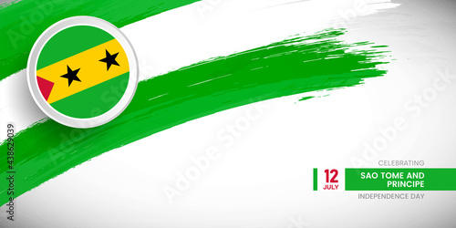 Creative brush stroke with flag of Sao Tome and Principe country. Happy Independence day background with grunge flag