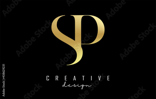 Golden SP s p letter design logo logotype concept with serif font and elegant style. Vector illustration icon with letters S and p.