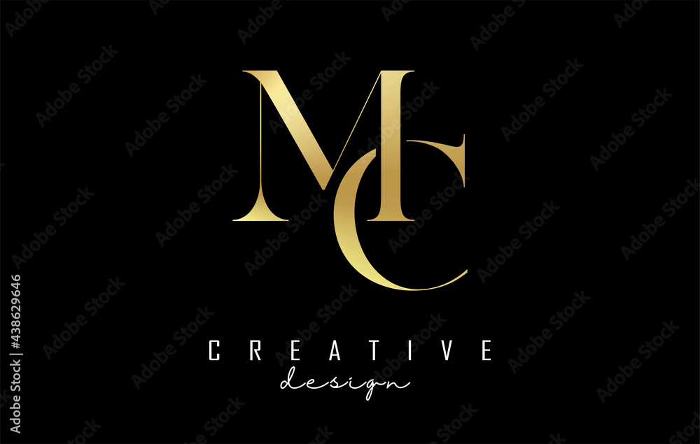 Golden MC m c letter design logo logotype concept with serif font and ...
