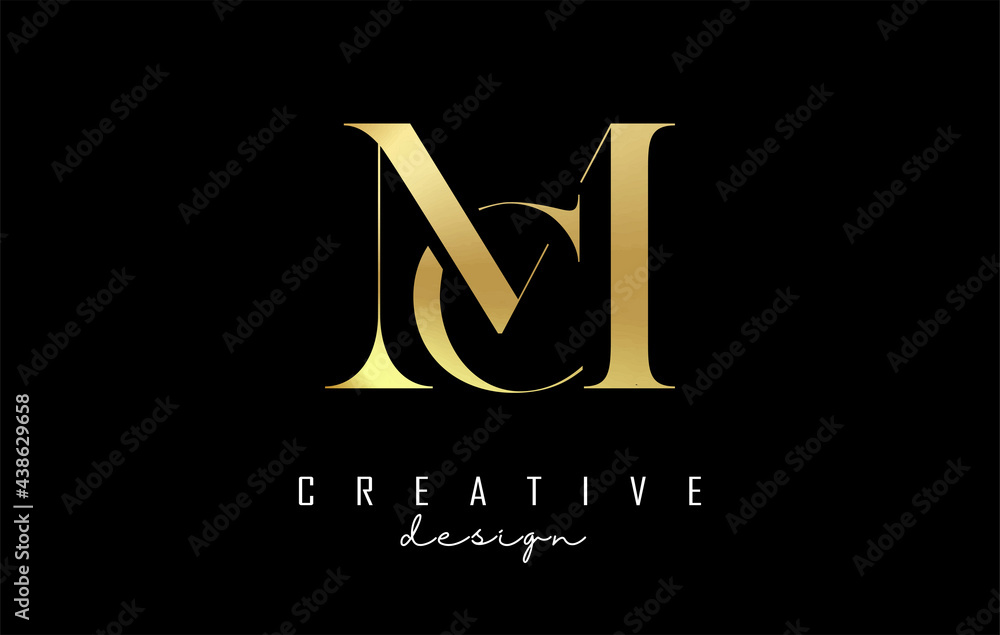 Golden MC m c letter design logo logotype concept with serif font and ...