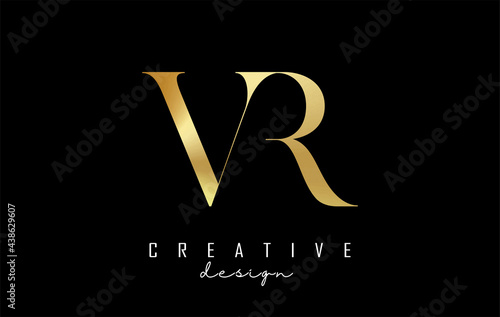 Golden VR v r letter design logo logotype concept with serif font and elegant style. Vector illustration icon with letters V and R.