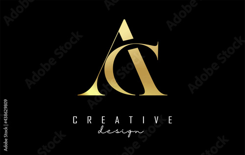 Golden AC a c letter design logo logotype concept with serif font and elegant style. Vector illustration icon with letters A and C.