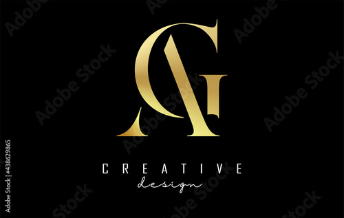 Golden AG a g letter design logo logotype concept with serif font and elegant style. Vector illustration icon with letters A and G.