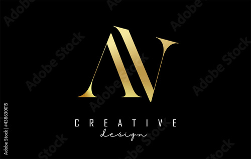 Golden AV a v letter design logo logotype concept with serif font and elegant style. Vector illustration icon with letters A and V.