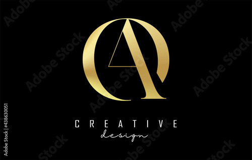 Golden AO a o letter design logo logotype concept with serif font and elegant style. Vector illustration icon with letters A and O.