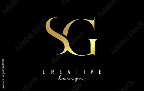 Golden SG s g letter design logo logotype concept with serif font and elegant style. Vector illustration icon with letters S and G.